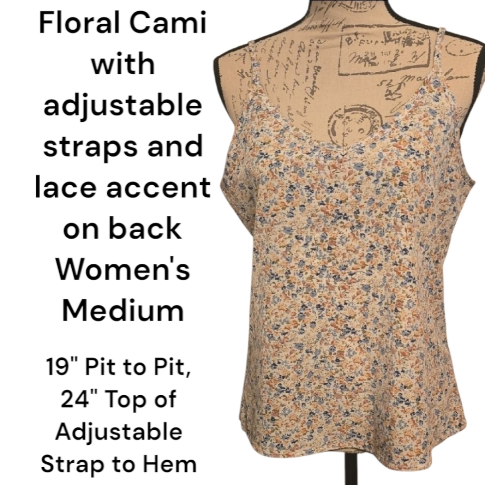 Floral Cami with Adjustable Straps - Women's Medium NEW- No Label
